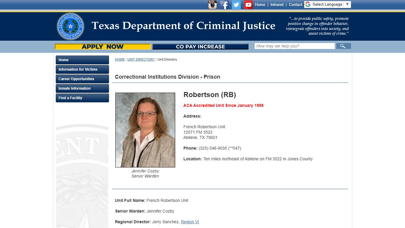 Unit Directory - Texas Department of Criminal Justice